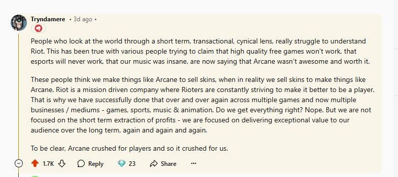 Riot Games co-founder's statement on Reddit