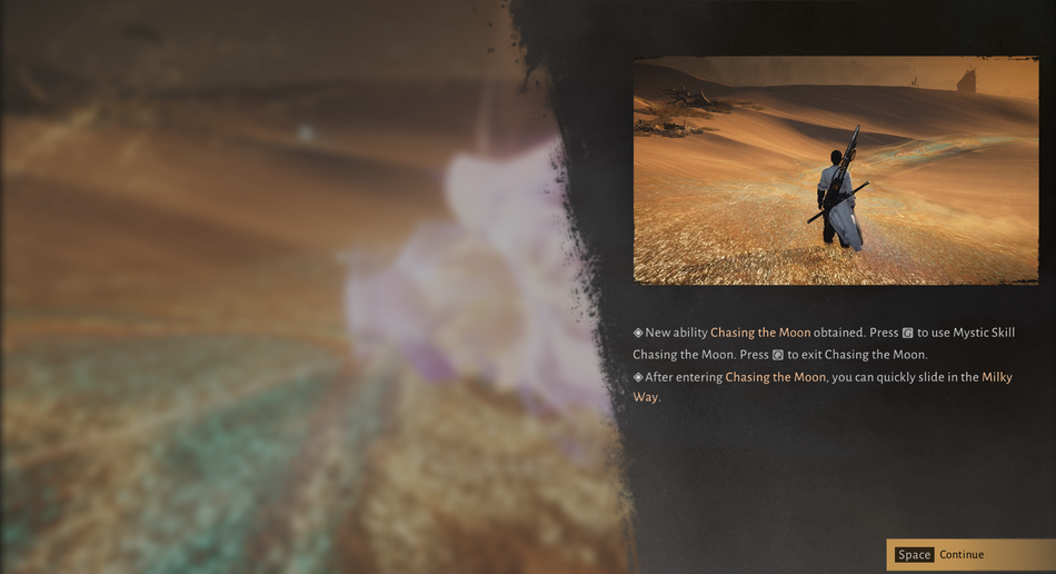 Where Winds Meet Hexi: The in-game introduction to Chasing the Moon skill, triggered when you first encounter the Milky Way in Jade Gate Pass