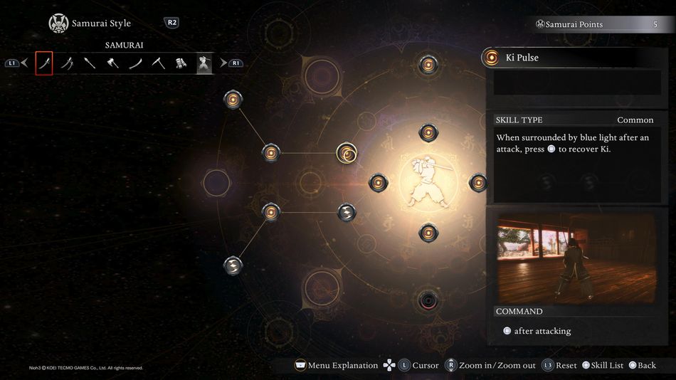 Nioh 3: Ki Pulse is a default skill