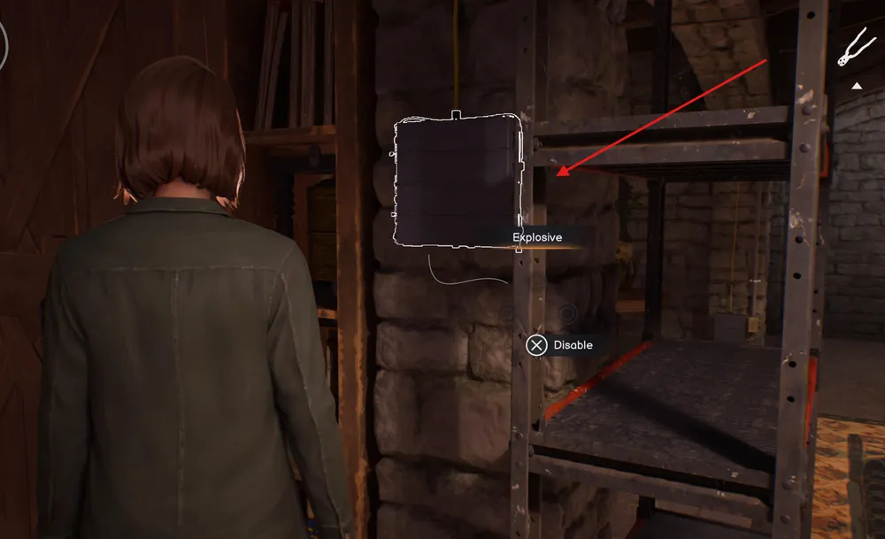 The box next to the shelf needs to be disabled the last, as it will fall and block off a different block.