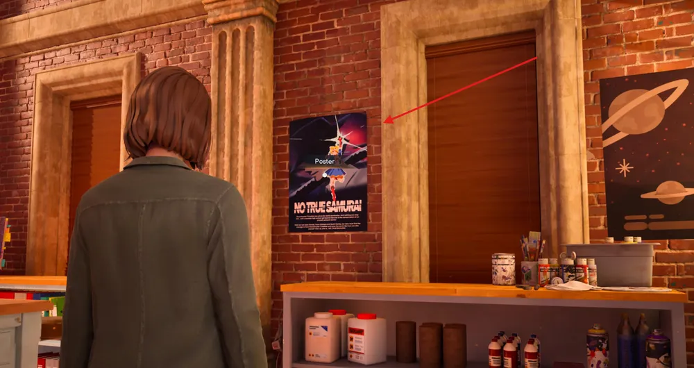 An anime poster at the back gives a clue, but Max needs to keep searching.