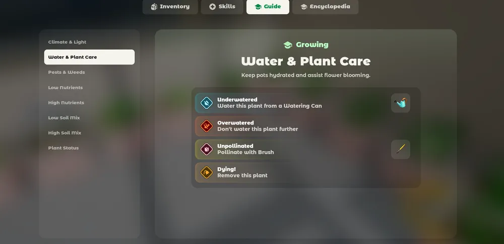 In case you get stuck in Tiny Eden, there is a guide section with tips and explanations.